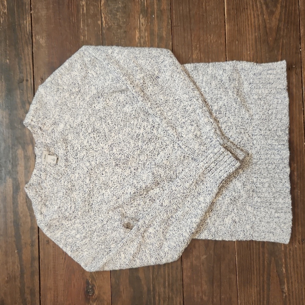L. L. Bean Cotton Ragg Sweater Pullover Marled Small Natural/Grey